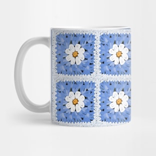 Blue Daisy Granny Squares Faux Crochet Mug